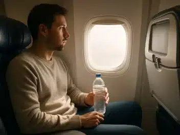 Voyageur hydraté pendant un vol long-courrier